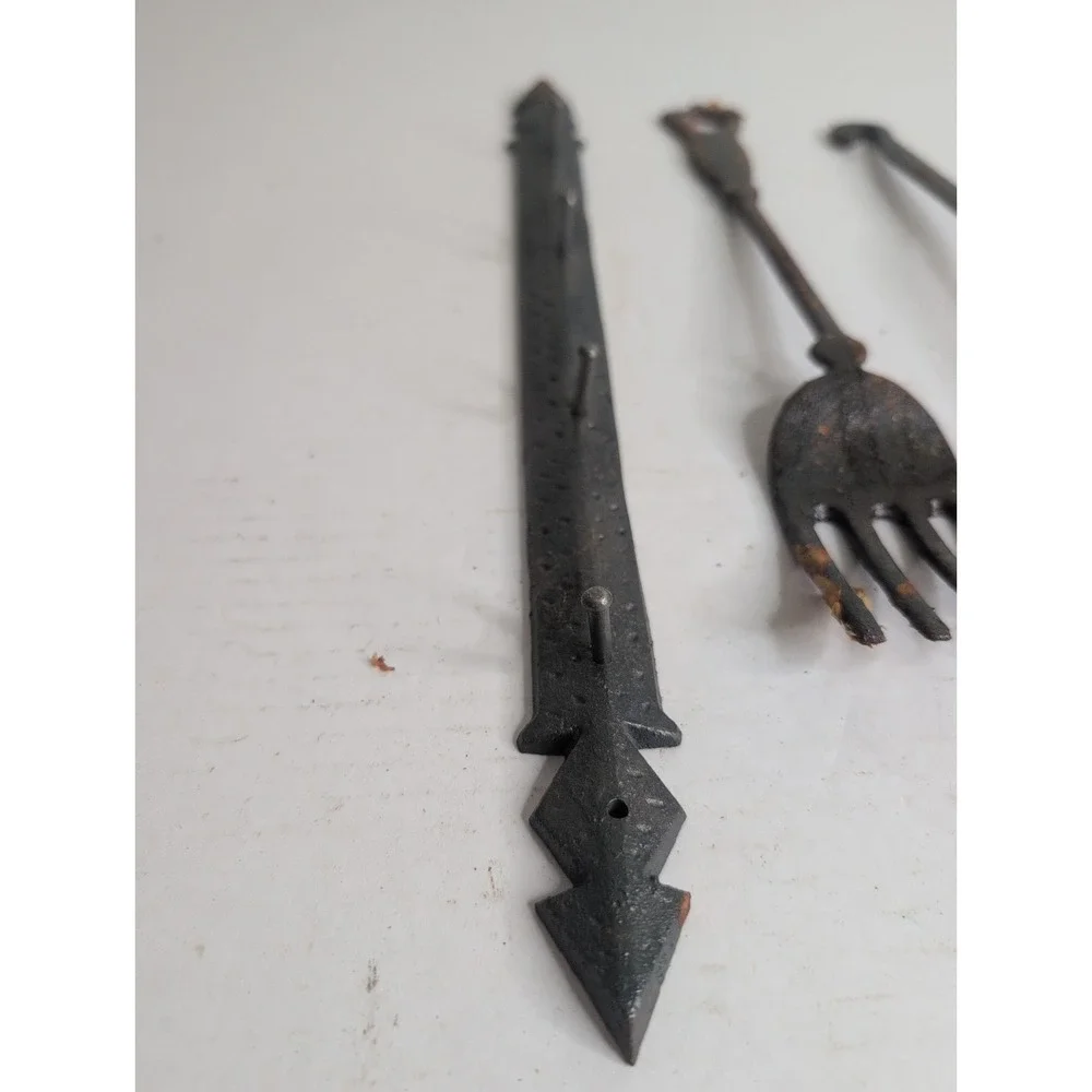 Lot Of 5 Vintage Cast Iron Kitchen Tools Taiwan Smelting Spoon Fork Hooks